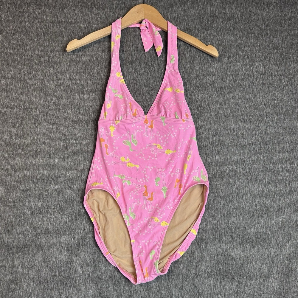 Lilly Pulitzer Pink Halter One-Piece Swim Suit with Tropical Bird Print 6